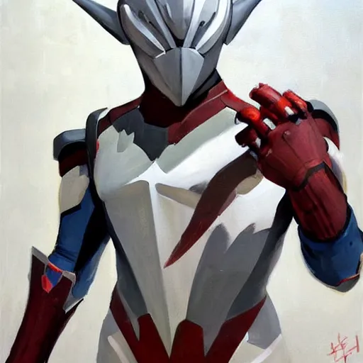 Image similar to greg manchess portrait painting of armored spiderman ultraman grey fox from metal gear cyborg gay japanese - american hybrid as overwatch character, medium shot, asymmetrical, profile picture, organic painting, sunny day, matte painting, bold shapes, hard edges, street art, trending on artstation, by huang guangjian and ail elvgren and sachin teng