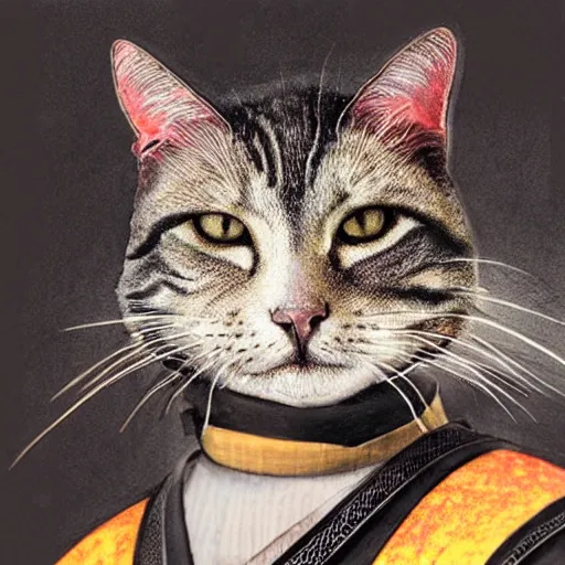 Image similar to Renovatio portrait cat samurai cyberpunk hyperrealistic