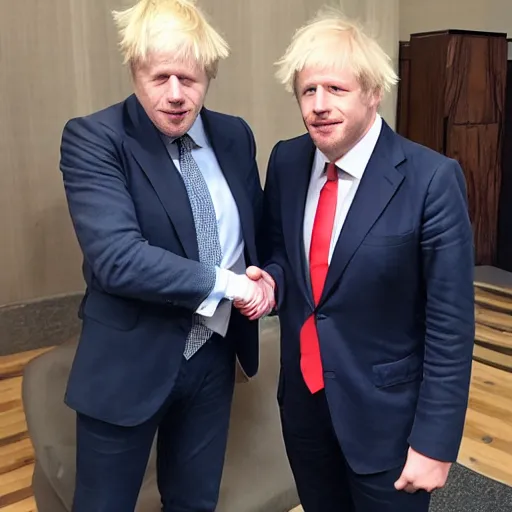 Image similar to Hideo Kojima shaking hands with Boris Johnson, photo