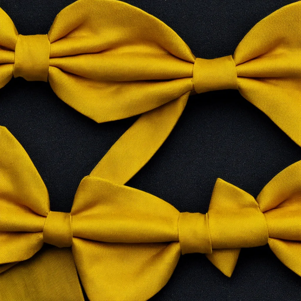 Image similar to close - up view of a bowtie on yellow background, 8 k, high detail, photorealistic, proper shading