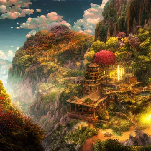 Image similar to the landscape of an unimaginable and beautiful place, beyond the physical realm, an ultrafine hyperdetailed illustration by kim jung gi, irakli nadar, intricate linework, bright colors, octopath traveler, final fantasy, unreal engine 5 highly rendered, global illumination, radiant light, detailed and intricate environment
