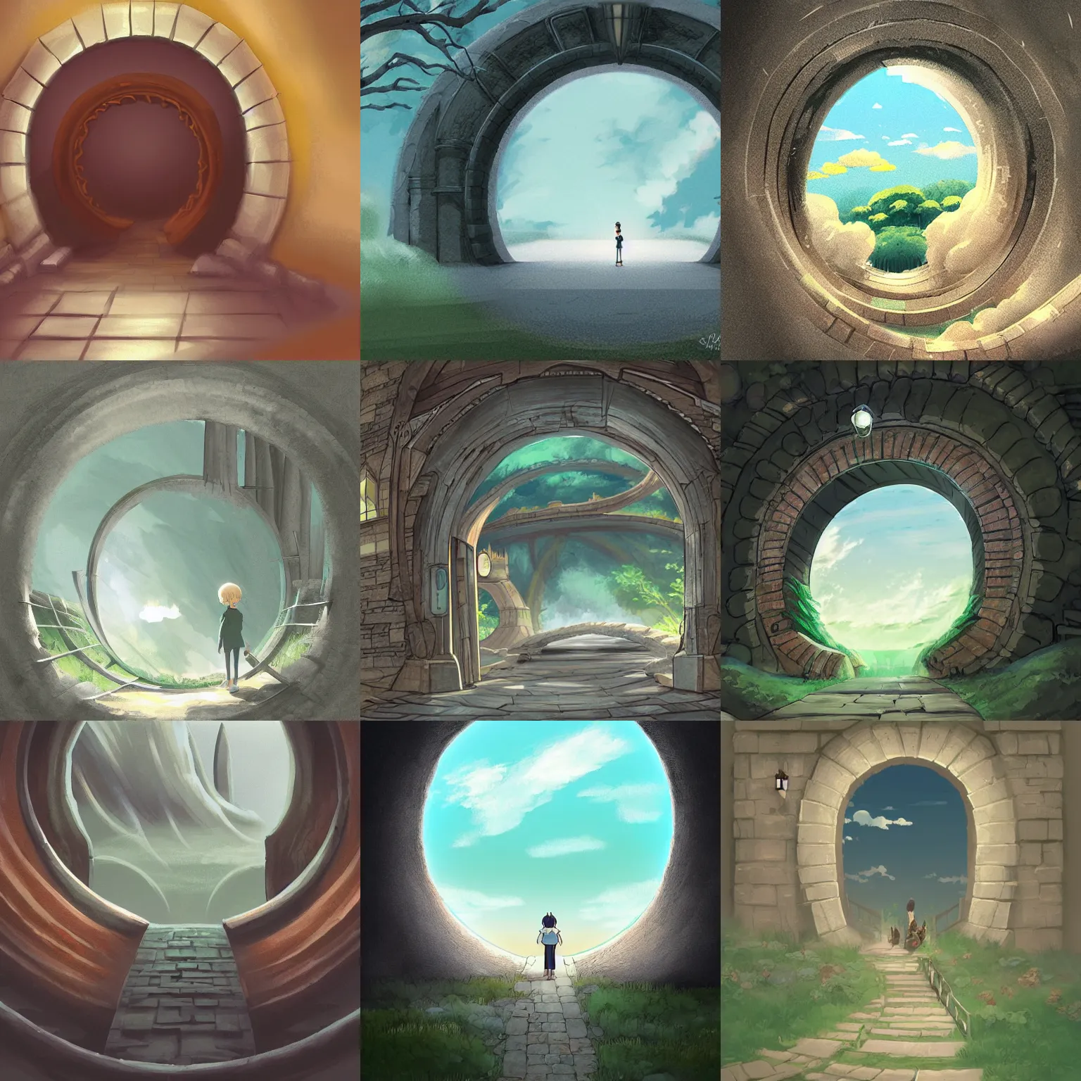 Prompt: circular gate to another dimension, digital painting, concept art, smooth, sharp focus, illustration by studio ghibli