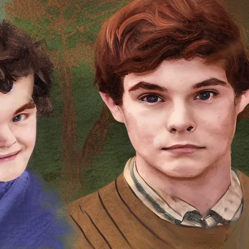 Image similar to Gilbert Blythe from anne with an e as college students, digital art