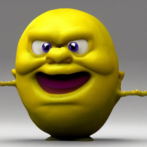 Image similar to an angry lemon, character 3 d render