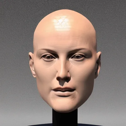 Prompt: bald androgynous bust sculpture made with marble face, on top of the bust helmet made of hair made of transparent!!!! ice sculpture!!!, rendered in cinema 4 d, sharp focus w - 9 6 0