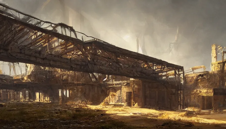 Prompt: a beautiful painting of of an old abandoned 1 9 th century gold mine with exposed beams by greg rutkowski and kalin popov, trending on artstation, masterpiece,