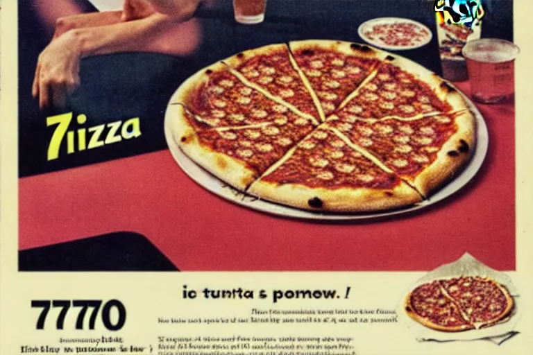 Image similar to 7 0 s, pizza, advertisement