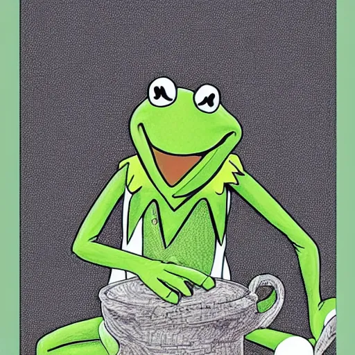 Prompt: kermit the frog by takeshi obata