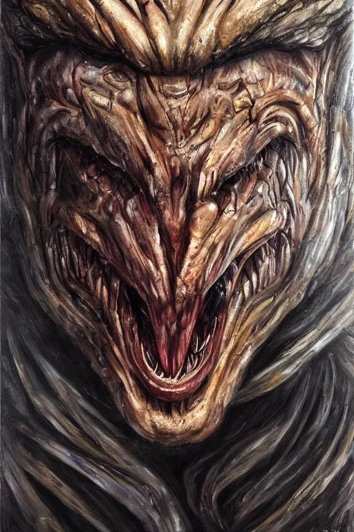 Prompt: Predator Donald Trump, oil on canvas, extremely detailed, artstation, by HR giger