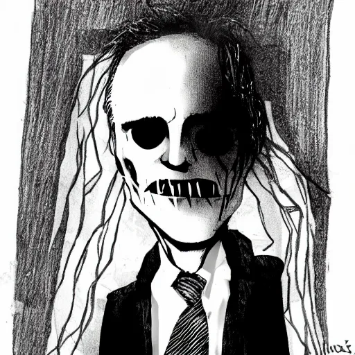 Image similar to grunge drawing of how biden in the style of corpse bride
