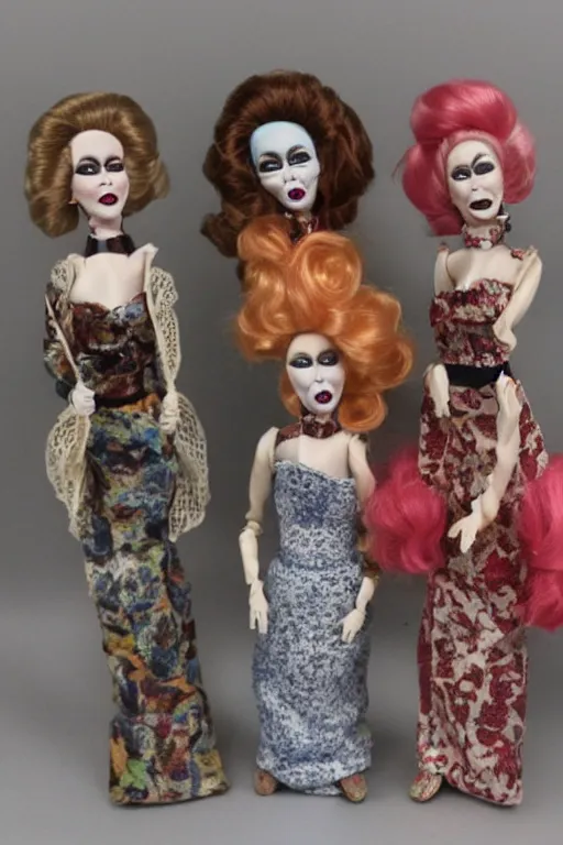 Image similar to drag queen ceramic dolls in creepy attic