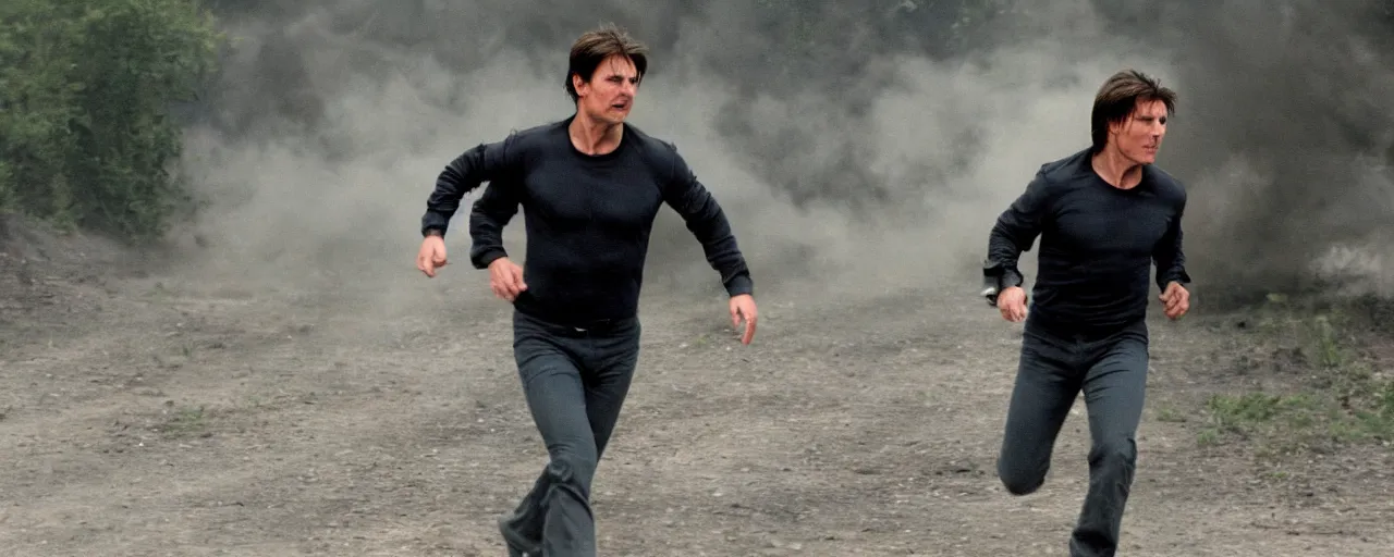 Prompt: tom cruise running during an impossible mission