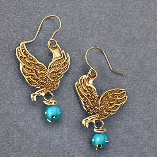 Prompt: jewelry design, jewelry display, earrings with phoenix decoration