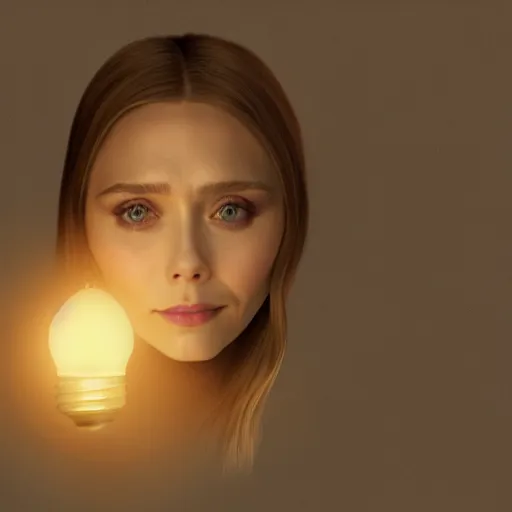 Image similar to 3 d render of a lightbulb [ with an elizabeth olsen face ]!!, trending on artstation, 4 k quality