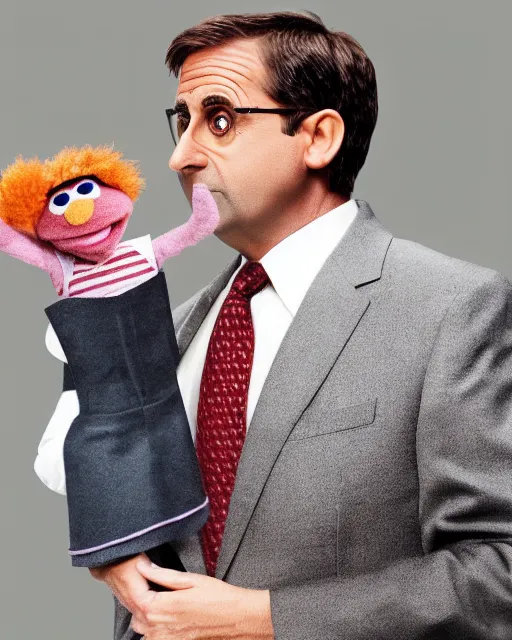 Image similar to steve carrel with a suit as a muppet. highly detailed felt. hyper real photo. 4 k.