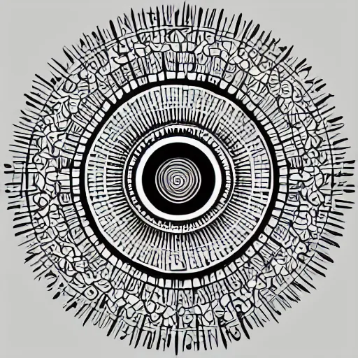 Image similar to a circular vector tattoo design. spiky, curvilinear, recursive.