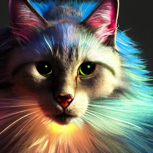 Image similar to Photorealistic magic crystalline cat. Hyperdetailed photorealism, 108 megapixels, amazing depth, glowing rich colors, powerful imagery, psychedelic Overtones, 3D finalrender, 3d shading, cinematic lighting, artstation concept art