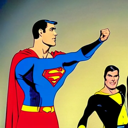 Image similar to adam west batman teams up with superman on the 1 9 6 6 batman tv show