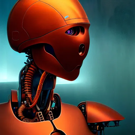 Image similar to a expressive portrait of a high - tech robot in dramatic lighting, depth of field background, artstation, award - winning realistic sci - fi concept art by jim burns and greg rutkowski, beksinski, a realism masterpiece, expressive color palette, james gilleard, bruegel, alphonse mucha, and yoshitaka amano