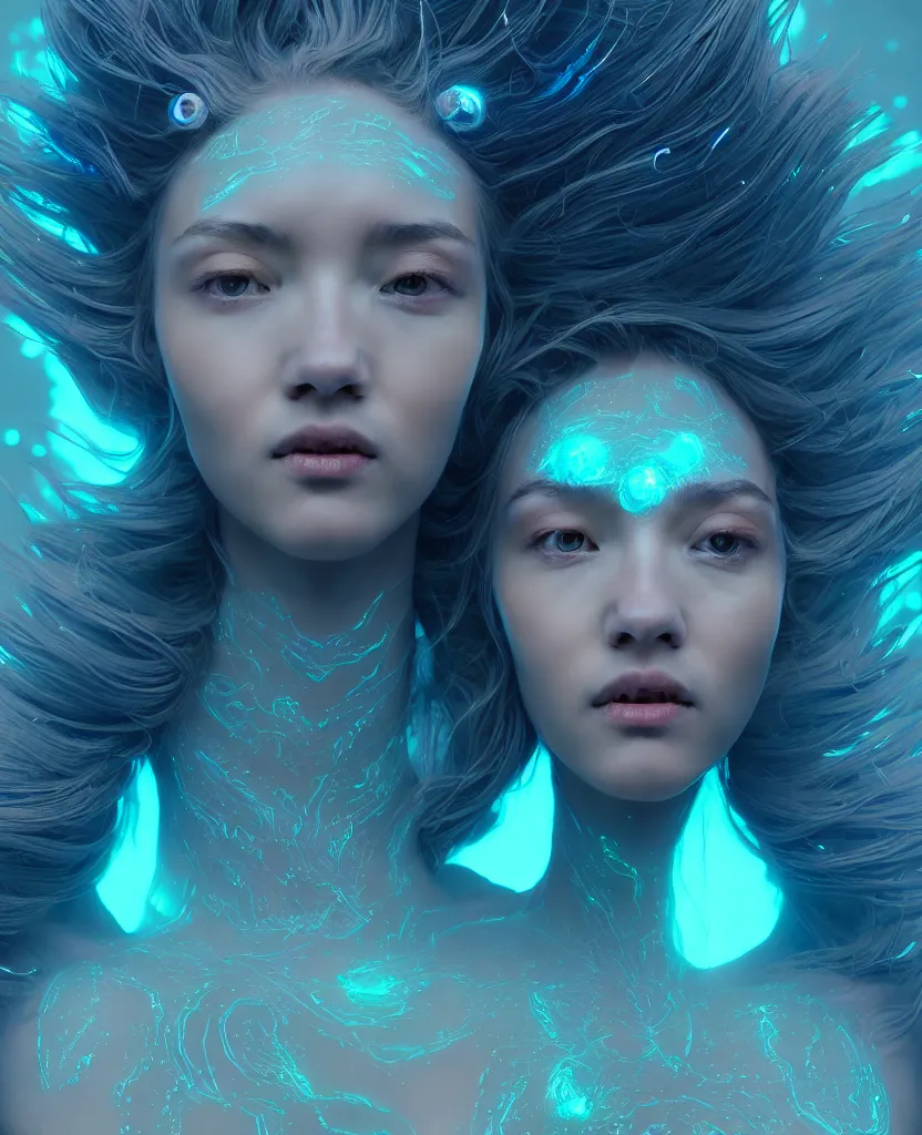 Image similar to goddess close-up portrait. bioluminiscent creatures, intricate artwork by Tooth Wu and wlop and beeple. octane render, trending on artstation, greg rutkowski very coherent symmetrical artwork. cinematic, hyper realism, high detail, octane render, 8k