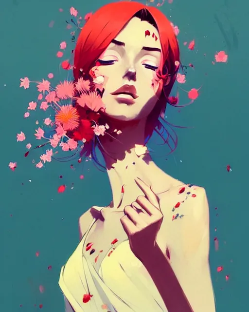 Image similar to a ultradetailed beautiful panting of a stylish woman in a flower dress, by conrad roset, greg rutkowski and makoto shinkai, trending on artstation