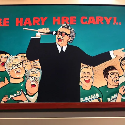 Image similar to painting of harry caray singing in press box