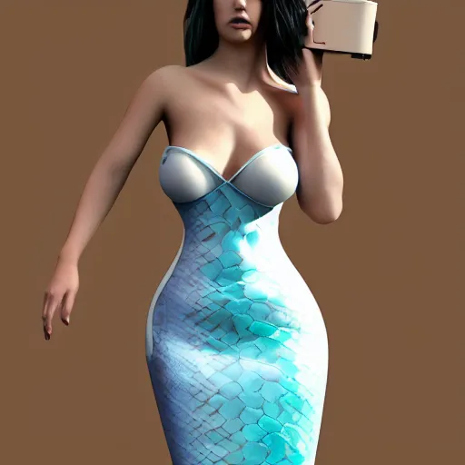 Prompt: curvy feminine hot goth woman with elegant cyan-white snakeskin leather dress, desert camo pattern, cgsociety, photorealistic, sublime ambience, idealistic, 16k, smooth, sharp focus, trending on ArtStation, volumetric lighting, fully clothed, worksafe