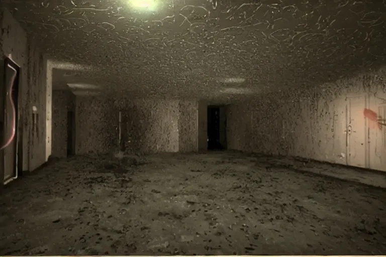 Image similar to 2 0 0 0 s footage of a void monster, empty room, psychological horror, warp, tentacles, eyes, deformed