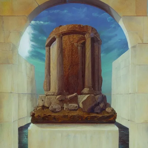 Image similar to “oracle of delphi and the omphalos stone, oil painting”