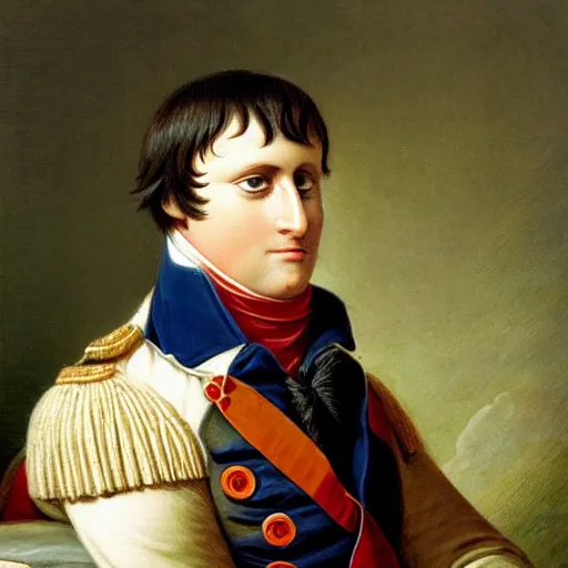 Prompt: photo, napoleon bonaparte sits on twine