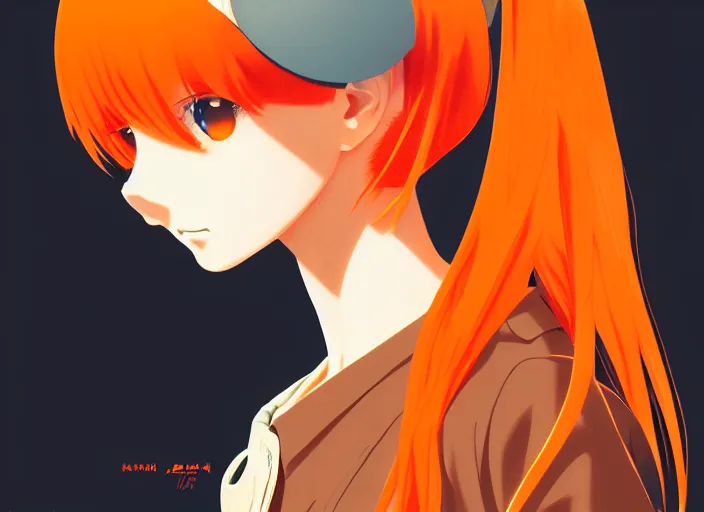 Image similar to anime girl with orange hair in the Soviet pioneer form, manga,katsura masakazu, intricate, detailed, studio lighting, gradation,editorial illustration, matte print, Ilya Kuvshinov, concept art, digital