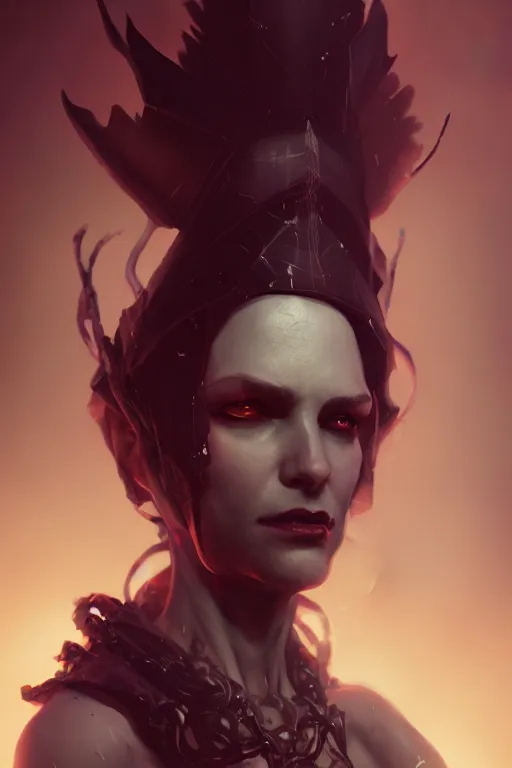 Image similar to a portrait of the queen of darkness, illustration, soft lighting, soft details, dark mood, painting oil on canvas by Cedric Peyravernay octane render trending on artstation d&d characters, 4k, 8k, HD