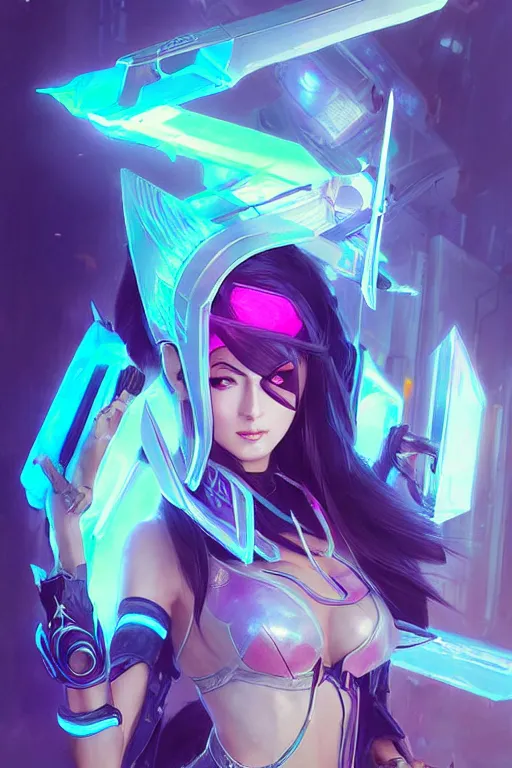 Image similar to irelia from league of legends, cyberpunk futuristic neon. flying kunai's, decorated with traditional japanese ornaments by ismail inceoglu dragan bibin hans thoma greg rutkowski alexandros pyromallis nekro rene maritte illustrated, perfect face, fine details, realistic shaded, fine - face, pretty face, masterpiece