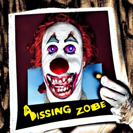 Image similar to missing poster of a zombie clown