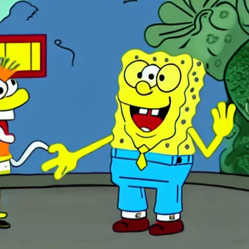 Prompt: spongebob and patrick smoking a marijuana blunt
