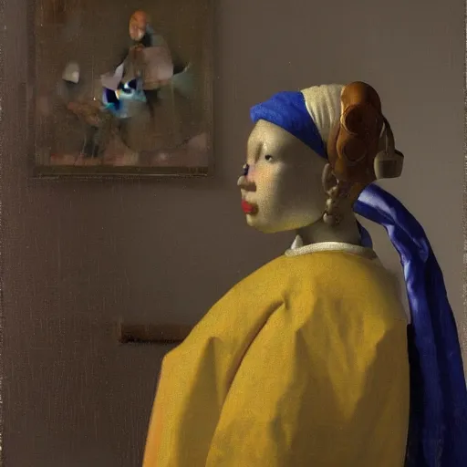 Image similar to a portrait of a detailed cybernetic robot by vermeer