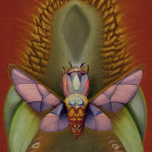 Prompt: hyperrealistic moth deity in the style of bosch