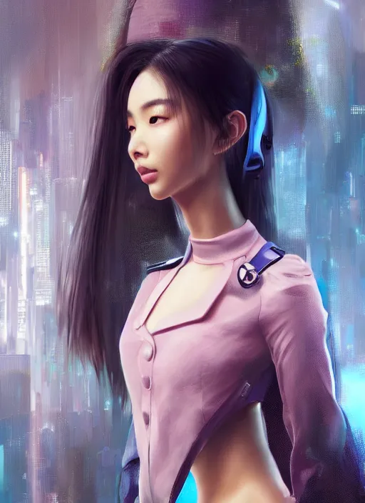 Prompt: portrait of angelababy, futuristic hong kong police uniform girl absurdly beautyfull, au naturel, hyper detailed, digital art, trending in artstation, cinematic lighting, studio quality, smooth render, unreal engine 5 rendered, octane rendered, art style by klimt and nixeu and ian sprigger and wlop and krenz cushart