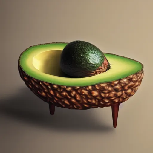 Image similar to an avocado armchair and avocado table, realistic, 8 k, extremely detailed, cgi, trending on artstation, hyper - realistic render, by greg rutkowski