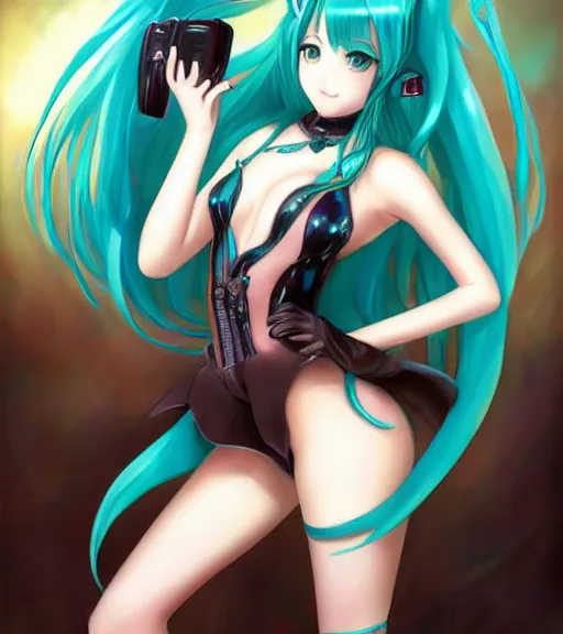 Prompt: Anime art very beautiful Hatsune miku by artgrem, Gil Elvgren, Vladimir Volegov, Earl Moran, Enoch Bolles, symmetrical shoulders