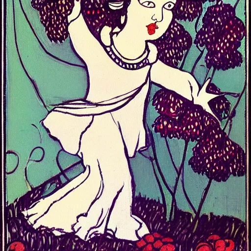 Image similar to “a berry girl dancing, by Beardsley”