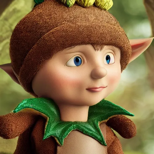 Image similar to photo of acorn elf, high detail, 4 k, ultra realistic