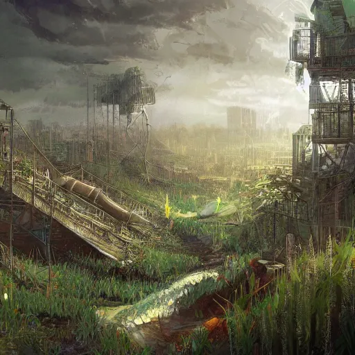 Image similar to Future, plant city, melancholy, game concept art, high detail