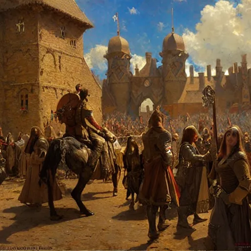 Image similar to aa movie set of a medieval movie with gigantic cameras, highly detailed painting by gaston bussiere, craig mullins, j. c. leyendecker