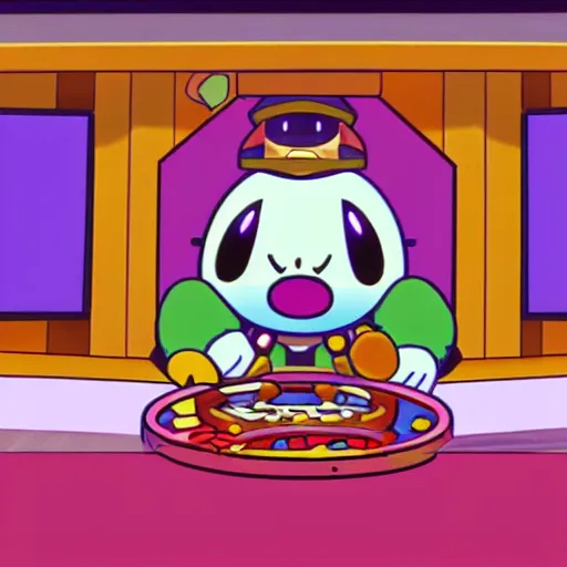 Prompt: Kirby in Freddy Fazbear's Pizzeria