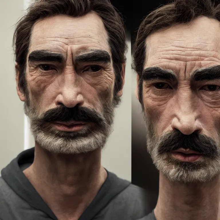 Prompt: studio photograph of hyperrealistic accurate portrait sculpture of young timothy dalton, beautiful symmetrical!! face accurate face detailed face realistic proportions, made of asphalt on a pedestal by ron mueck and matthew barney and greg rutkowski, hyperrealism cinematic lighting shocking detail 8 k