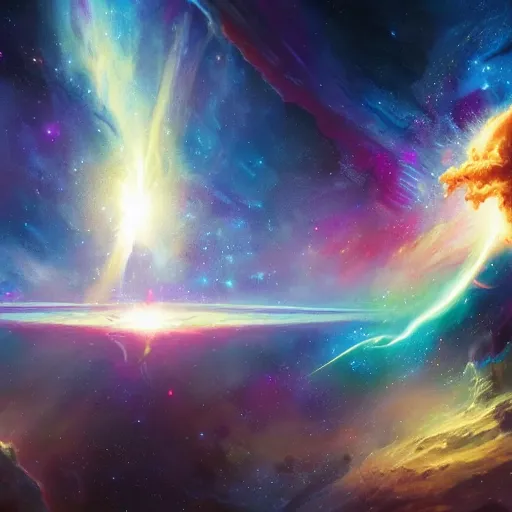 Prompt: a giant nebula explosion in space, vivid colors, cinematic lighting, galaxies and stars, universe, award winning, unreal, 8 k, octane render, ultra detailed, art by artgerm and greg rutkowski and alphonse mucha, artstation
