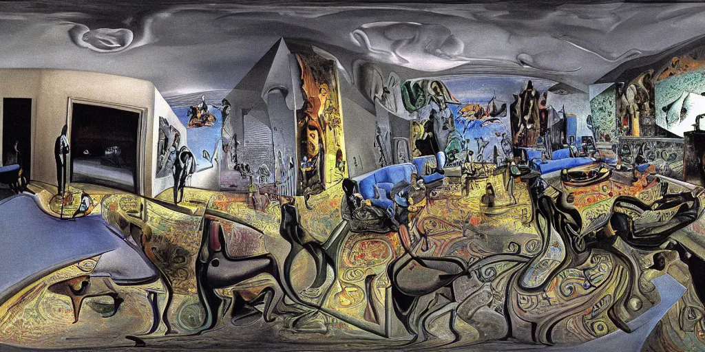 Image similar to equirectangular room by salvador dali