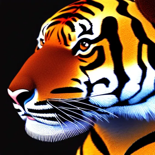 Prompt: portrait of an anthropomorphic tiger in a black suit, ultra detail, ultra realistic, soft fur, ssao 8 k