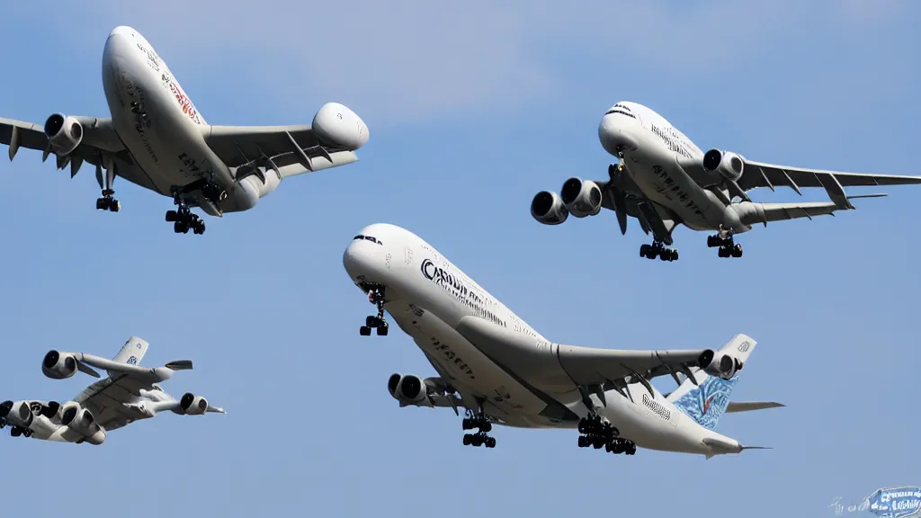 Prompt: flying griffons attacking a Airbus A380